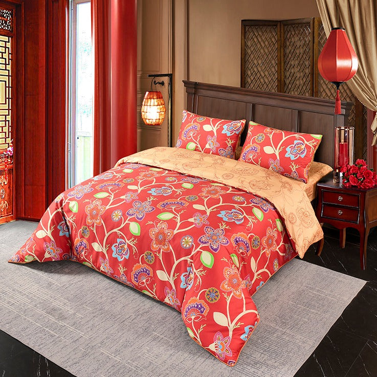 Trendy Red Cotton Sateen Wedding Collection #9607 (Bedding Set)
